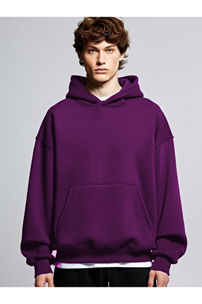 DEEPSENCE Unisex Purple Winter Hooded Sweatshirt 3 Thread Thick Fleece Lined Inside