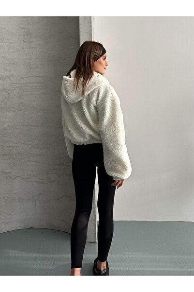 FERZOLAİO Hooded Teddy White Plush Coat