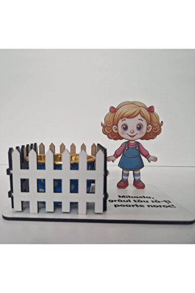 CREATIV LMS Wheat holder – little girl drawing + white fence, 10 cm