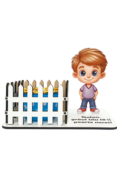 CREATIV LMS Personalized wheat holder – little boy drawing + white fence – Stefan model
