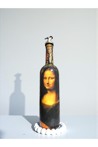 Mes Reves Handmade Mona Lisa Patterned 750ml Glass Oil Pot, Sauce Bowl, Serving Bowl, Kitchen Decoration