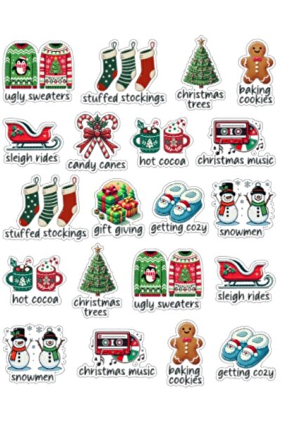 NUNUKİ مجموعة ملصقات Winter Vibes Winter Vibes مقاس 3-5 سم، ملصق عيد الميلاد المجيد، ملصق شتاء دافئ، ملصق عيد الميلاد المجيد، NSTI0212