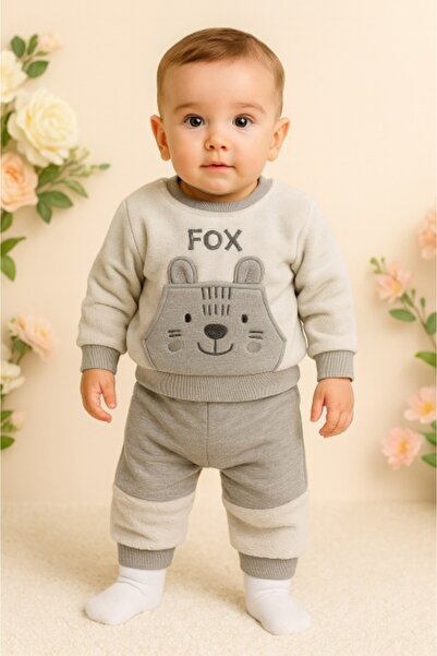 Superbaby Grey plush baby suit | Comfortable top and pants set