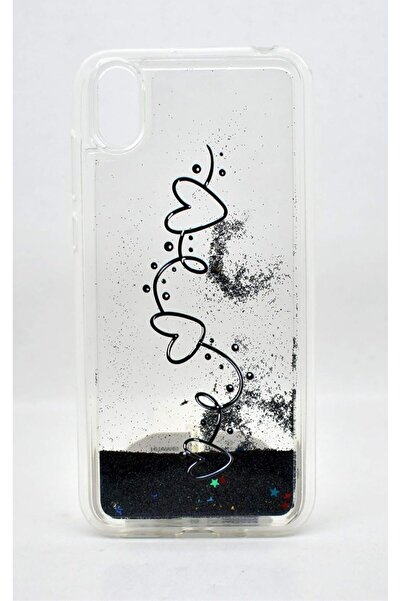 Generic Glitter Liquid Personalised Clear Silicone Gel TPU Shockproof Phone Cover for Huawei Y5 2019 (Black)