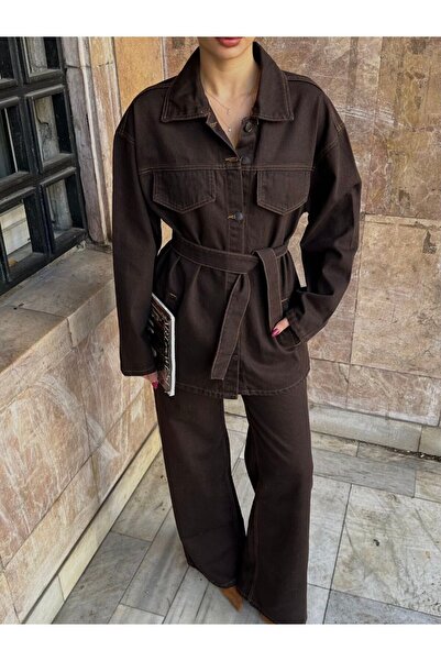 Helen Goods Γυναικείο Σετ Τζιν Παντελόνι με Μπουφάν oversized με Κορδόνια