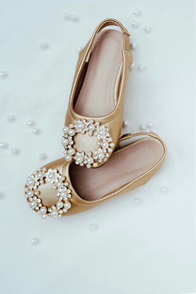 kiddos.ro Gold shoes/ballerinas with pearls for girls, Victoria