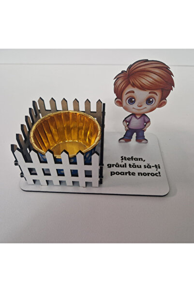 CREATIV LMS Personalized wheat holder – little boy drawing + white fence – Stefan model