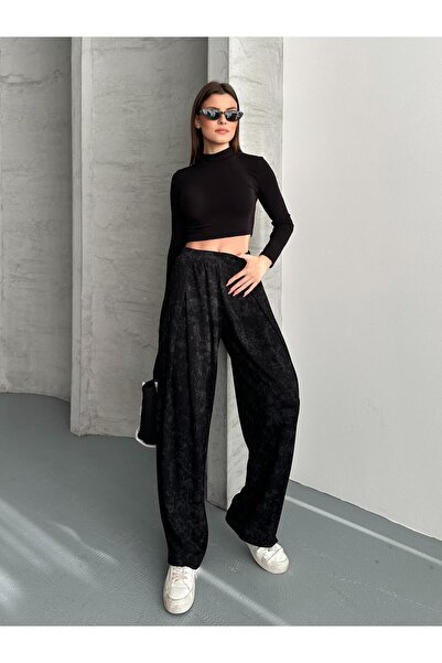 FERZOLAİO Flowy Wide Black Baggy Pants