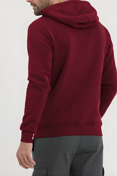 ruNadeS Claret Red Plain Unisex Oversized (3 Threads) Thick Fleece Inside Cardigan