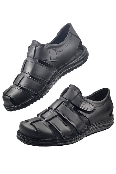 Rota Ayakkabı Men's Genuine Leather Orthopedic Slippers Sandals