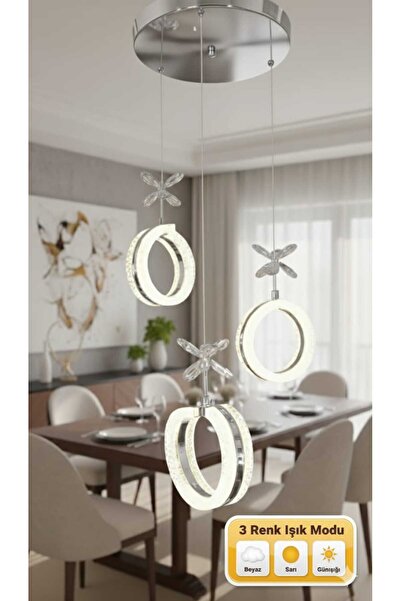 Marsel Lighting ALYA 3LÜ KROM 3 RENK LED SECENEKLİ SALON OTURMA ODASI AVİZE