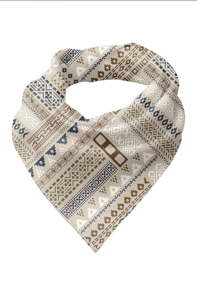 pistore Beige Ethnic Patchwork Patterned Scarf Bandana