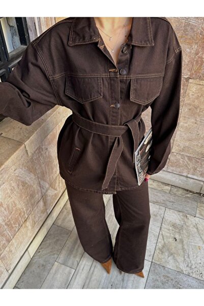 Helen Goods Γυναικείο Σετ Τζιν Παντελόνι με Μπουφάν oversized με Κορδόνια