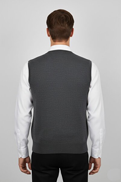 Triko Nehir Men's Buttoned Vest with Pockets Steel Knit Classic Fit Bgl-St04835