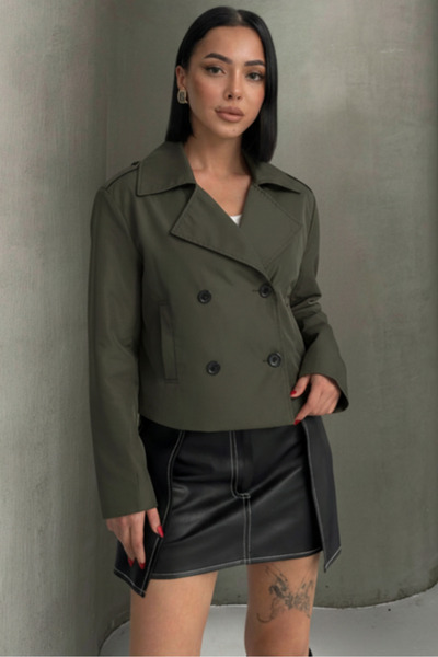 ALFUDO Moda Collection Basic Buttoned Double-Breasted Collar Khaki Trench Coat