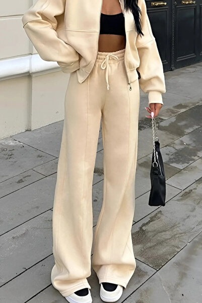 ruNadeS Γυναικείο Σετ Φόρμας Χειμερινό 3 Νήματα Ç με ρέλι Palazzo Bomber Cardigan