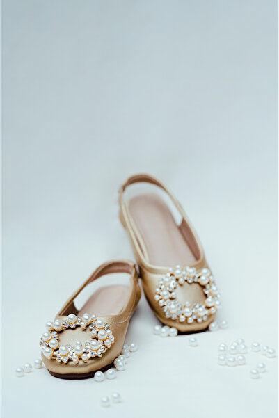 kiddos.ro Gold shoes/ballerinas with pearls for girls, Victoria