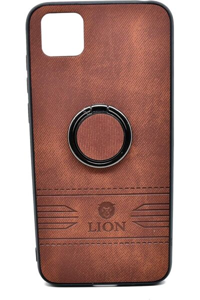 Lion Luxury Leather Back Cover With Holder For Huawei Y5P (Brown)