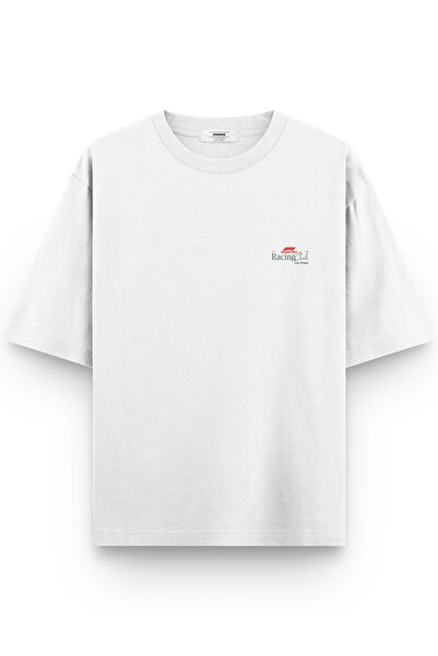 Overoz Formula 1 Grand Prix Las Vegas Racing Club Back Printed Semi Oversized White Tshirt 1412