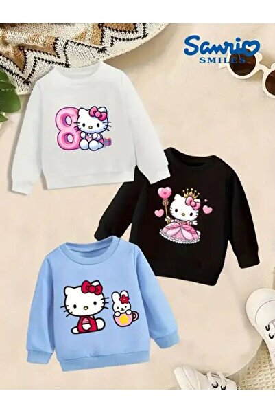 VESTIR BIEN Set 3 piese pentru fete, bluză de trening, albastru, negru, alb