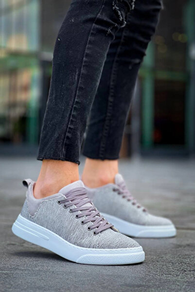 ZENGEZUR MALL Lvsqvr Kb-X204 Kuback Gray Linen White High Sole Casual Men's Sneakers (00203) (Size: 43)