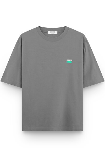 Overoz Forgiven Back Printed Semi Oversized Gray T-Shirt 1411