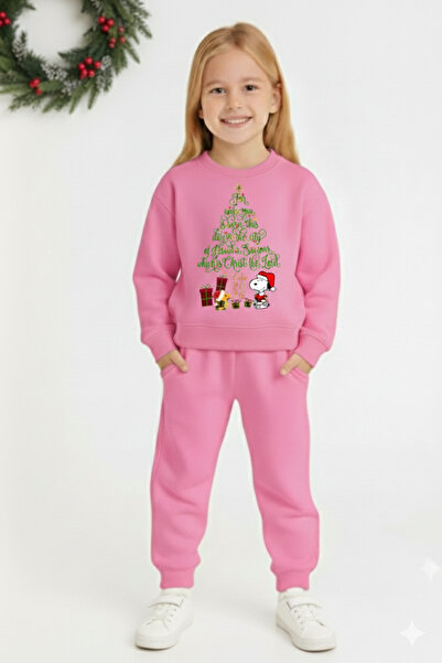 LİTTLE TORTOİSE Girl's New Year Christmas Special Printed Sweatshirt Tracksuit Set