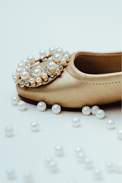 kiddos.ro Gold shoes/ballerinas with pearls for girls, Victoria