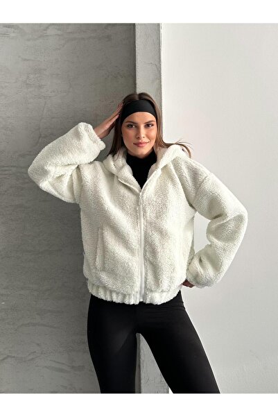 FERZOLAİO Hooded Teddy White Plush Coat