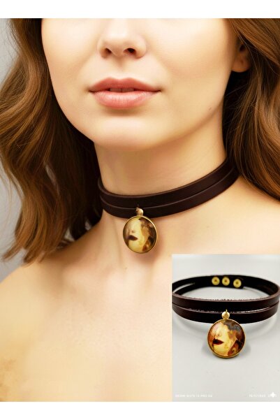 LADYMİRAGE قلادة نسائية من الجلد الطبيعي والفولاذ بتصميم دمعة ذهبية