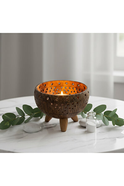 SultanofAura Doğal Hindistan Cevizi Ayaklı Delikli Mumluk – El Yapımı Dekorat...