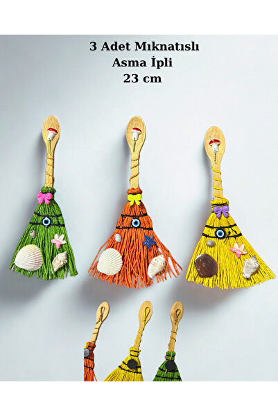 Home Tahta Kaşıklı Nostaljik Çalı Süpürge Magnet ,Duvar Süsü 3 Adet