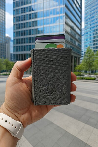 Newish Polo Mechanized Rfid-Enabled Wallet Credit Card Holder - Textured Faux Leather