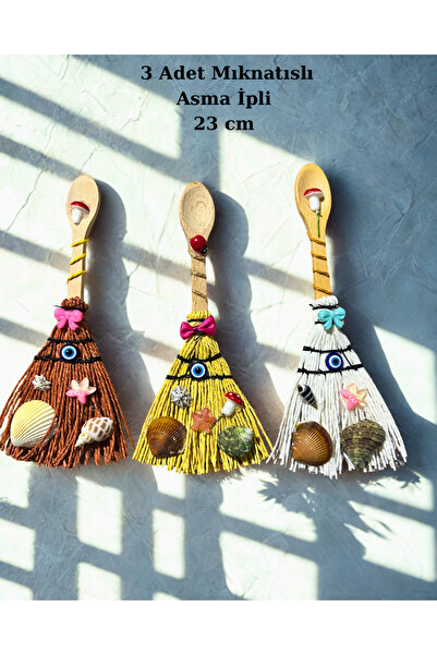 Home Tahta Kaşıklı Nostaljik Çalı Süpürge Magnet ,Duvar Süsü 3 Adet