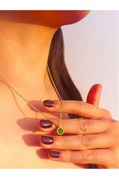 BeyzHal Altın Renk Zincirli Yeşil Taşlı Minimal Kolye – Kadın Zarif Günlük Ta...