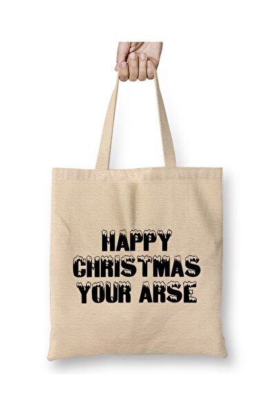 Toyaso Happy Christmas Your Arse Christmas White Cloth Bag Long Handle Shopping Bag