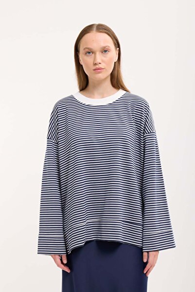 mavi limon Logolu Çizgili Sweatshirt