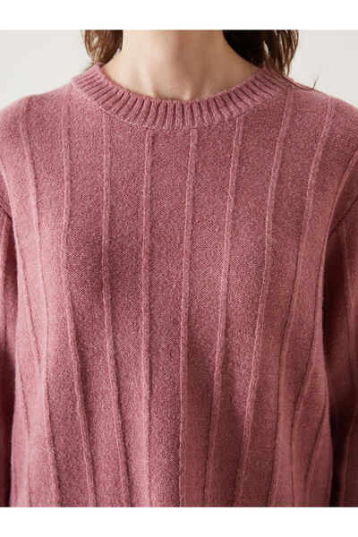 LC Waikiki Pink Crew Neck Striped Women's Knitwear Sweater
