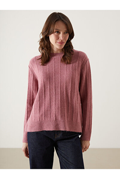 LC Waikiki Pink Crew Neck Striped Women's Knitwear Sweater