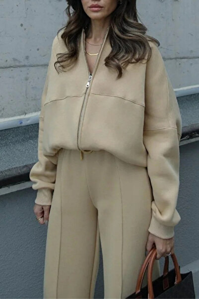 ruNadeS Γυναικείο Σετ Φούτερ με φερμουάρ Trend καμπάνα Ç με ρέλι Bomber