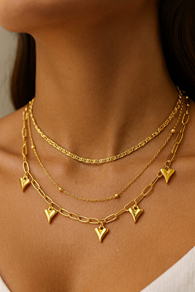 SEZİNİN TAKI DÜKKANI 3-Piece Chain Model Design Women's Necklace