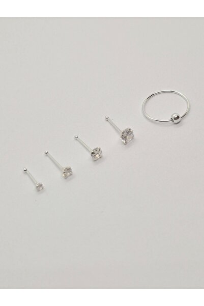 Set 925 Ayar Gümüş (5 ADET) Ekonomik Burun Piercing Hızma Seti(Yuvarlak 1,5mm...