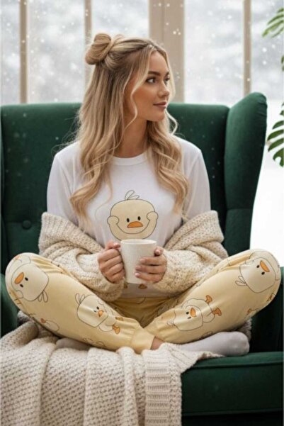 PEMBİŞ HOMEWEAR KADIN PİJAMA TAKIMI UZUN KOLLU CİVCİVLİ