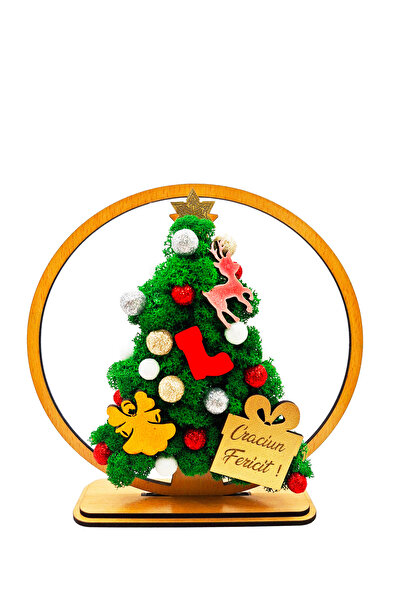 OEM Decorative Picture Fir Tree with Stabilized Lichens and Festive Accents 'Merry Christmas', Beige, 20 cm.