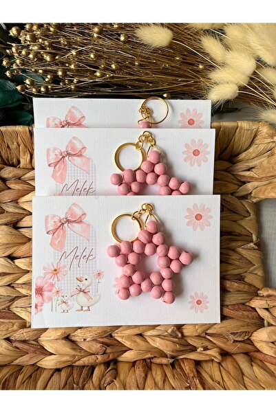 cev den store Pink Wooden Star Keychain Baby Gift Birthday Baby Shower Gift 2...