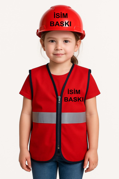 TR ÇOCUK MÜHENDİS YELEK FERMUARLI REFLEKTÖRLÜ YELEK BARET SETİ