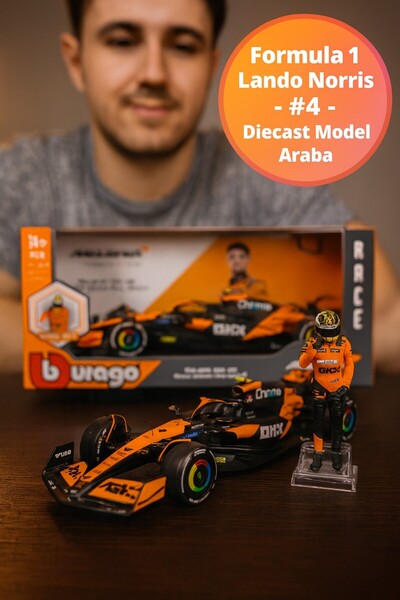 TOYFEST 1:24 Bburago F1 McLaren MCL38 Miami 2024 Lando Norris 4 Diecast Koleksiyonluk Model Araba Figürlü