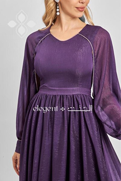 Elegent Elegant purple dress with sheer sleeves and a flowing silhouette