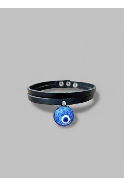 LADYMİRAGE Evil Eye Bead Genuine Leather Design Choker Necklace
