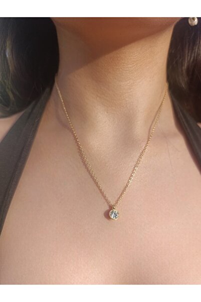 BeyzHal Altın Renk Zincirli Gümüş Renk Taşlı Minimal Kolye – Kadın Zarif Şık ...